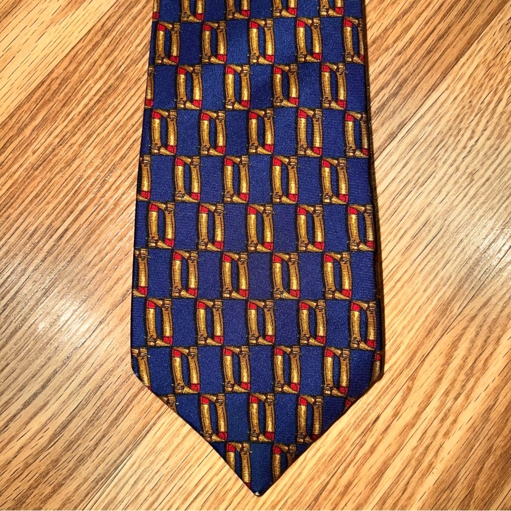 Burberrys 100% silk navy blue Necktie with Equestrian‎ Riding Boots